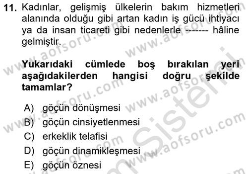 Göç Sosyolojisi Dersi 2023 - 2024 Yılı Yaz Okulu Sınav Soruları 11. Soru