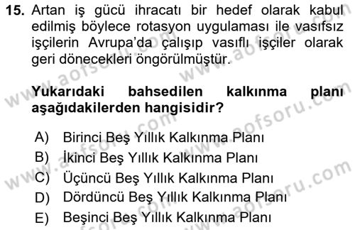 Göç Sosyolojisi Dersi 2023 - 2024 Yılı Yaz Okulu Sınav Soruları 15. Soru