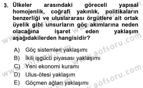 Göç Sosyolojisi Dersi 2023 - 2024 Yılı Yaz Okulu Sınav Soruları 3. Soru