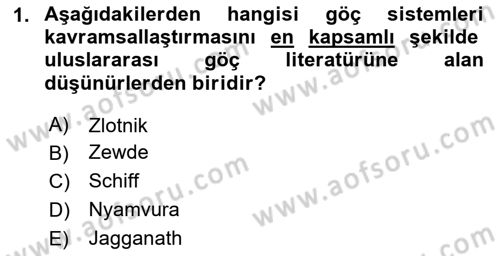Göç Sosyolojisi Dersi 2024 - 2025 Yılı (Vize) Ara Sınav Soruları 1. Soru