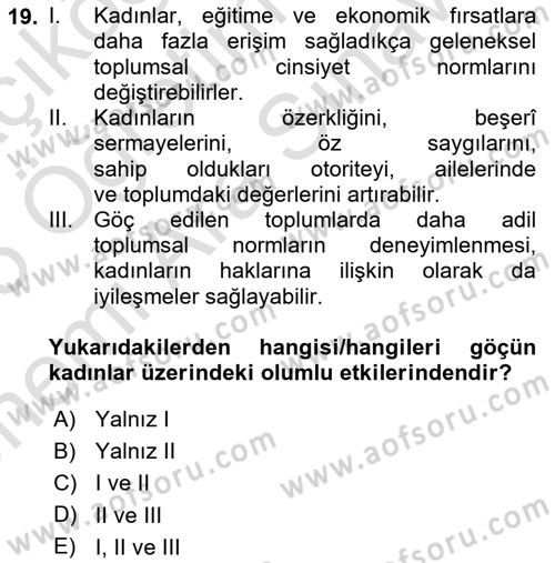 Göç Sosyolojisi Dersi 2024 - 2025 Yılı (Vize) Ara Sınav Soruları 19. Soru