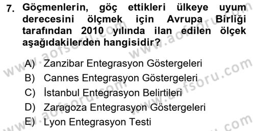 Göç Sosyolojisi Dersi 2024 - 2025 Yılı (Vize) Ara Sınav Soruları 7. Soru