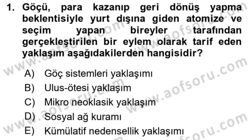 Göç Sosyolojisi Dersi 2024 - 2025 Yılı (Final) Dönem Sonu Sınav Soruları 1. Soru