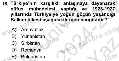 Göç Sosyolojisi Dersi 2024 - 2025 Yılı Yaz Okulu Sınav Soruları 16. Soru
