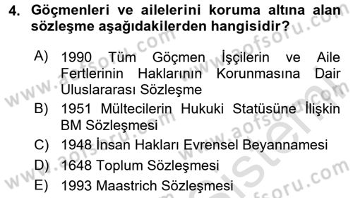 Göç Sosyolojisi Dersi 2024 - 2025 Yılı Yaz Okulu Sınav Soruları 4. Soru