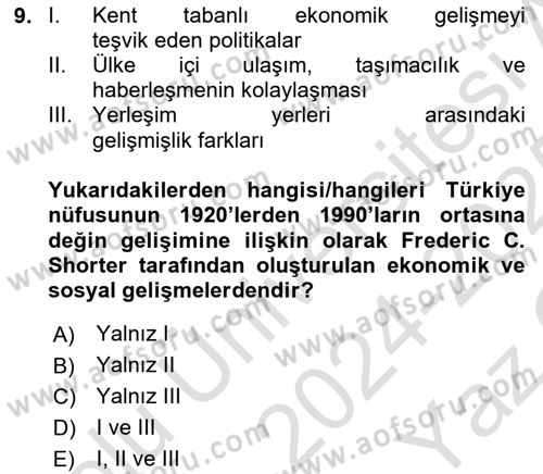 Göç Sosyolojisi Dersi 2024 - 2025 Yılı Yaz Okulu Sınav Soruları 9. Soru