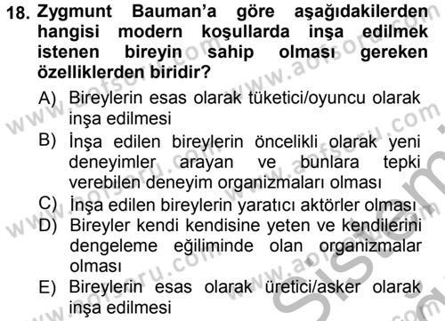 Çağdaş Sosyoloji Kuramları Dersi 2012 - 2013 Yılı (Vize) Ara Sınav Soruları 18. Soru