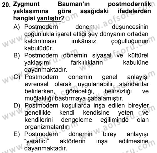Çağdaş Sosyoloji Kuramları Dersi 2012 - 2013 Yılı (Vize) Ara Sınav Soruları 20. Soru