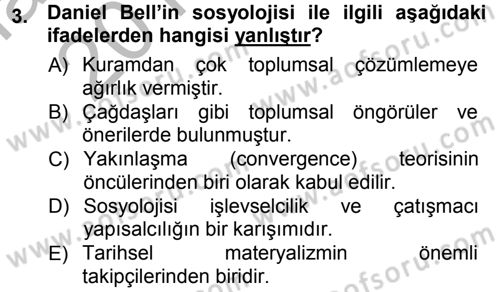 Çağdaş Sosyoloji Kuramları Dersi 2012 - 2013 Yılı (Vize) Ara Sınav Soruları 3. Soru