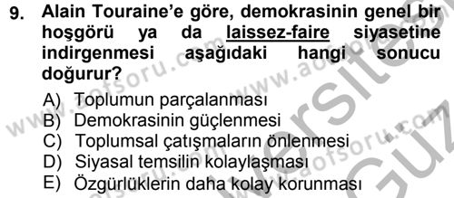 Çağdaş Sosyoloji Kuramları Dersi 2012 - 2013 Yılı (Vize) Ara Sınav Soruları 9. Soru