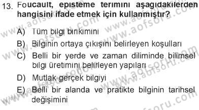 Çağdaş Sosyoloji Kuramları Dersi 2012 - 2013 Yılı Tek Ders Sınav Soruları 13. Soru