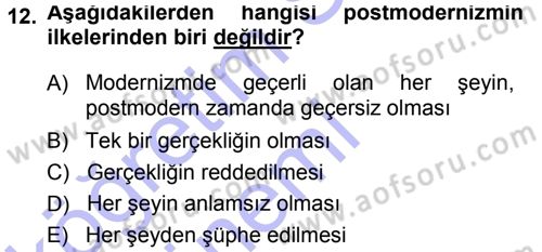 Çağdaş Sosyoloji Kuramları Dersi Ara Sınavı Deneme Sınav Soruları 12. Soru