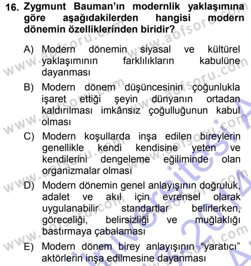 Çağdaş Sosyoloji Kuramları Dersi 2013 - 2014 Yılı (Vize) Ara Sınav Soruları 16. Soru