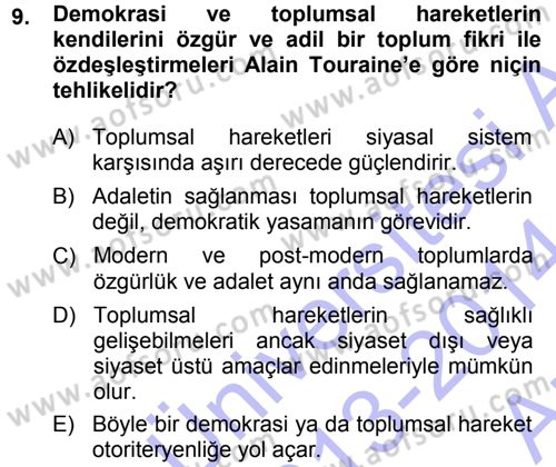 Çağdaş Sosyoloji Kuramları Dersi Ara Sınavı Deneme Sınav Soruları 9. Soru