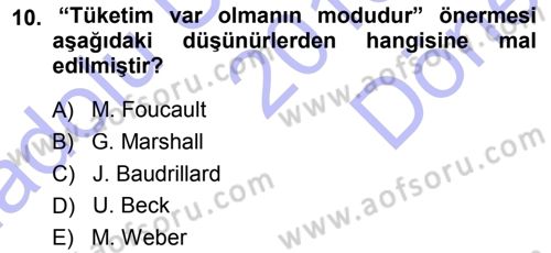 Çağdaş Sosyoloji Kuramları Dersi 2013 - 2014 Yılı (Final) Dönem Sonu Sınav Soruları 10. Soru