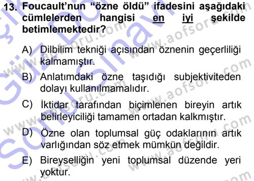 Çağdaş Sosyoloji Kuramları Dersi 2013 - 2014 Yılı (Final) Dönem Sonu Sınav Soruları 13. Soru