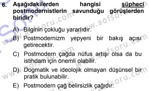 Çağdaş Sosyoloji Kuramları Dersi 2013 - 2014 Yılı (Final) Dönem Sonu Sınav Soruları 6. Soru