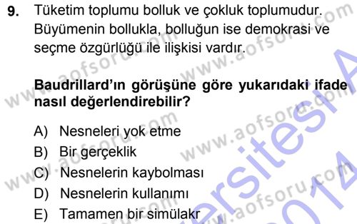 Çağdaş Sosyoloji Kuramları Dersi 2013 - 2014 Yılı (Final) Dönem Sonu Sınav Soruları 9. Soru
