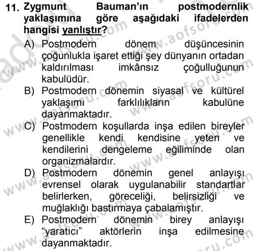 Çağdaş Sosyoloji Kuramları Dersi 2013 - 2014 Yılı Tek Ders Sınav Soruları 11. Soru