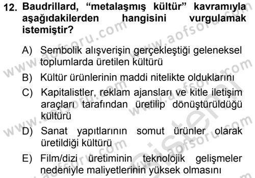 Çağdaş Sosyoloji Kuramları Dersi 2013 - 2014 Yılı Tek Ders Sınav Soruları 12. Soru