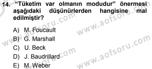 Çağdaş Sosyoloji Kuramları Dersi 2013 - 2014 Yılı Tek Ders Sınav Soruları 14. Soru
