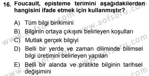 Çağdaş Sosyoloji Kuramları Dersi 2013 - 2014 Yılı Tek Ders Sınav Soruları 16. Soru