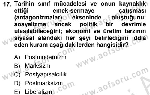 Çağdaş Sosyoloji Kuramları Dersi 2013 - 2014 Yılı Tek Ders Sınav Soruları 17. Soru