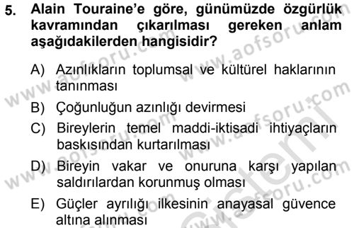 Çağdaş Sosyoloji Kuramları Dersi 2013 - 2014 Yılı Tek Ders Sınav Soruları 5. Soru