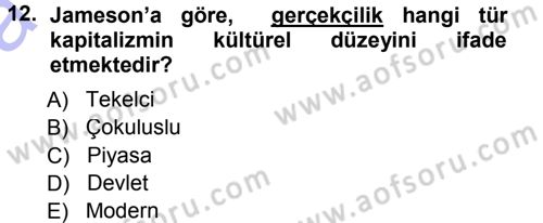 Çağdaş Sosyoloji Kuramları Dersi 2014 - 2015 Yılı (Vize) Ara Sınav Soruları 12. Soru