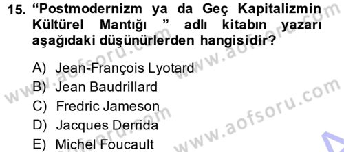 Çağdaş Sosyoloji Kuramları Dersi 2014 - 2015 Yılı (Vize) Ara Sınav Soruları 15. Soru