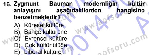 Çağdaş Sosyoloji Kuramları Dersi 2014 - 2015 Yılı (Vize) Ara Sınav Soruları 16. Soru