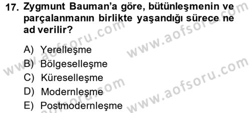 Çağdaş Sosyoloji Kuramları Dersi 2014 - 2015 Yılı (Vize) Ara Sınav Soruları 17. Soru