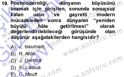 Çağdaş Sosyoloji Kuramları Dersi 2014 - 2015 Yılı (Vize) Ara Sınav Soruları 19. Soru