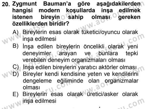 Çağdaş Sosyoloji Kuramları Dersi 2014 - 2015 Yılı (Vize) Ara Sınav Soruları 20. Soru