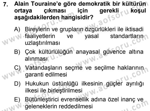 Çağdaş Sosyoloji Kuramları Dersi 2014 - 2015 Yılı (Vize) Ara Sınav Soruları 7. Soru