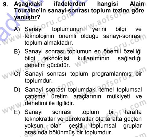 Çağdaş Sosyoloji Kuramları Dersi 2014 - 2015 Yılı (Vize) Ara Sınav Soruları 9. Soru