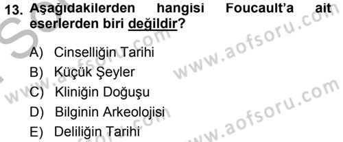 Çağdaş Sosyoloji Kuramları Dersi 2014 - 2015 Yılı (Final) Dönem Sonu Sınav Soruları 13. Soru