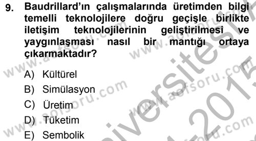 Çağdaş Sosyoloji Kuramları Dersi 2014 - 2015 Yılı (Final) Dönem Sonu Sınav Soruları 9. Soru