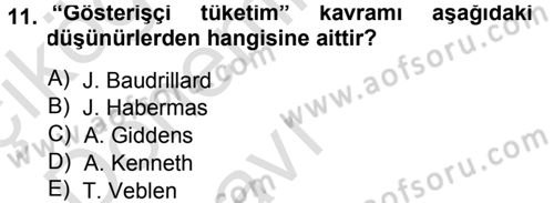Çağdaş Sosyoloji Kuramları Dersi 2014 - 2015 Yılı Tek Ders Sınav Soruları 11. Soru