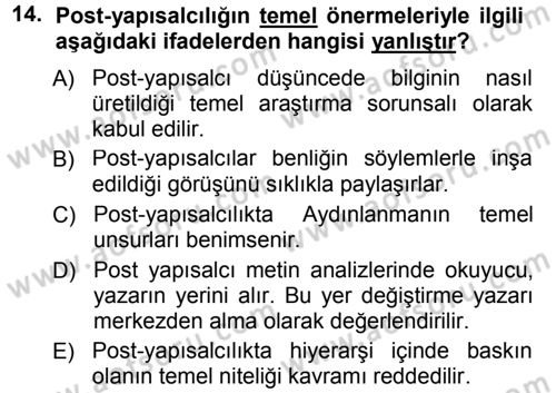 Çağdaş Sosyoloji Kuramları Dersi 2014 - 2015 Yılı Tek Ders Sınav Soruları 14. Soru