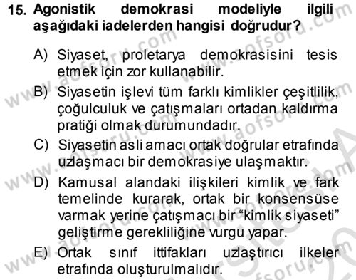 Çağdaş Sosyoloji Kuramları Dersi 2014 - 2015 Yılı Tek Ders Sınav Soruları 15. Soru