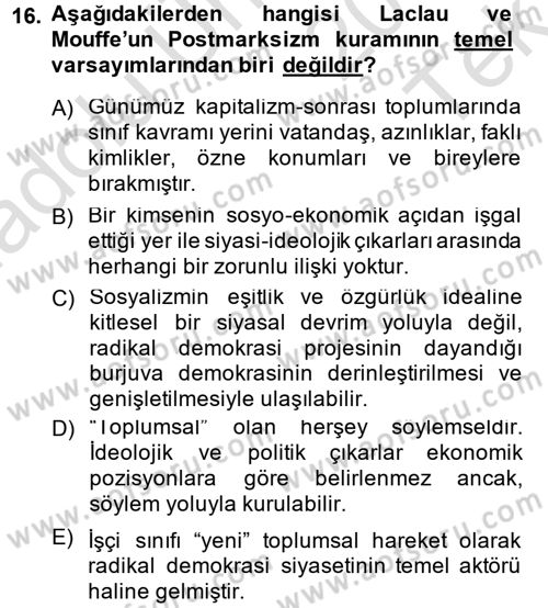 Çağdaş Sosyoloji Kuramları Dersi 2014 - 2015 Yılı Tek Ders Sınav Soruları 16. Soru