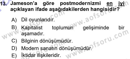 Çağdaş Sosyoloji Kuramları Dersi 2015 - 2016 Yılı (Vize) Ara Sınav Soruları 13. Soru