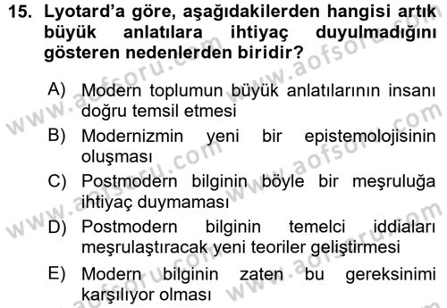 Çağdaş Sosyoloji Kuramları Dersi 2015 - 2016 Yılı (Vize) Ara Sınav Soruları 15. Soru