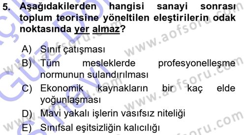 Çağdaş Sosyoloji Kuramları Dersi 2015 - 2016 Yılı (Vize) Ara Sınav Soruları 5. Soru