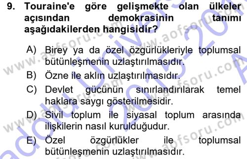 Çağdaş Sosyoloji Kuramları Dersi 2015 - 2016 Yılı (Vize) Ara Sınav Soruları 9. Soru