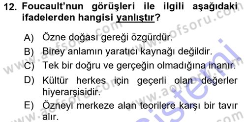 Çağdaş Sosyoloji Kuramları Dersi 2015 - 2016 Yılı (Final) Dönem Sonu Sınav Soruları 12. Soru