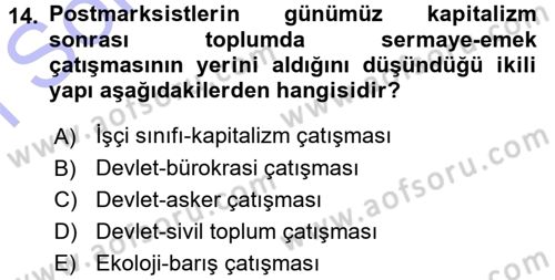 Çağdaş Sosyoloji Kuramları Dersi 2015 - 2016 Yılı (Final) Dönem Sonu Sınav Soruları 14. Soru