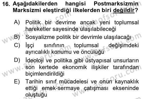 Çağdaş Sosyoloji Kuramları Dersi 2015 - 2016 Yılı (Final) Dönem Sonu Sınav Soruları 16. Soru