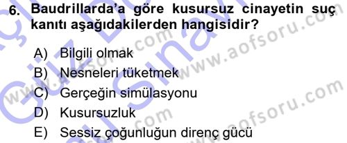 Çağdaş Sosyoloji Kuramları Dersi 2015 - 2016 Yılı (Final) Dönem Sonu Sınav Soruları 6. Soru